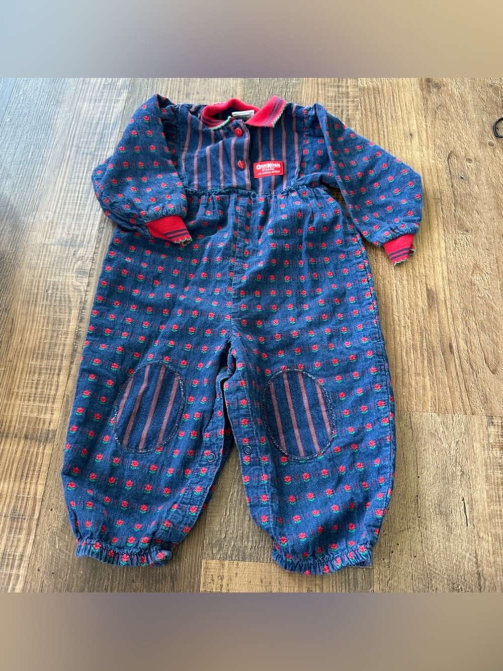 OshKosh B'gosh Navy with Red Trim Floral Corduroy Dress
